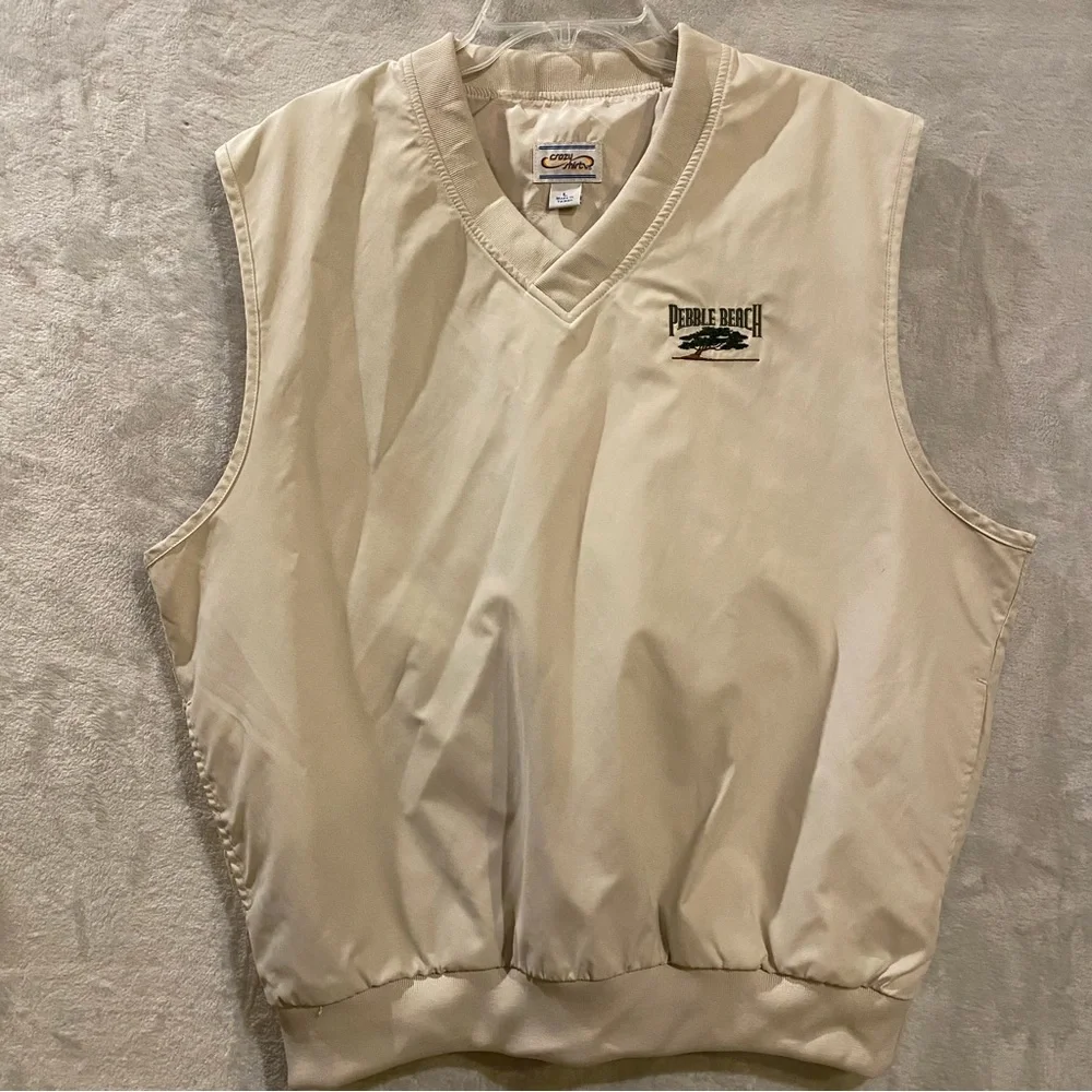 Pebble Beach Vest Men’s Large Tan Lined Golf Embroidered